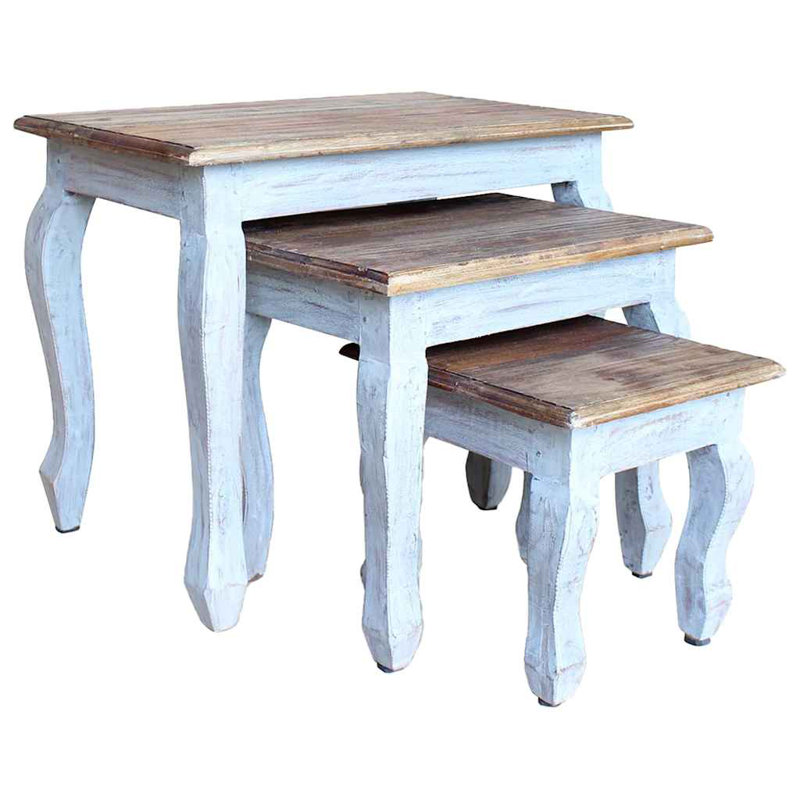 Nesting Table Set 3 Pieces Solid Mahogany Wood