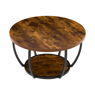 Coffee Table, Modern Round Coffee Table, 2 Tiers Wooden Circle Center Desk with Open Storage, Minimalist Sturdy Metal Frame Accent End Desk for Living Room, Office, Easy Assembly, Rustic Brown