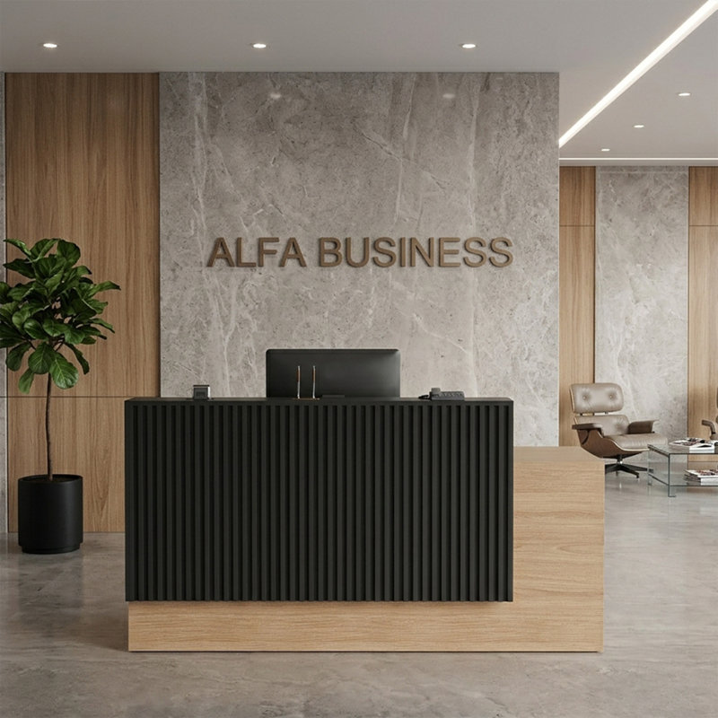72" Minimalist Fluted Reception Desk – Sleek Professional Counter, 39.26" H x 72" W x 29.13" D
