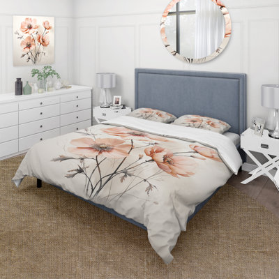 Peach Beige Minimalism Flower - Abstract Botanicals Duvet Cover Set