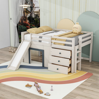 Full Low Loft Bed With Three Drawers And Two Doors