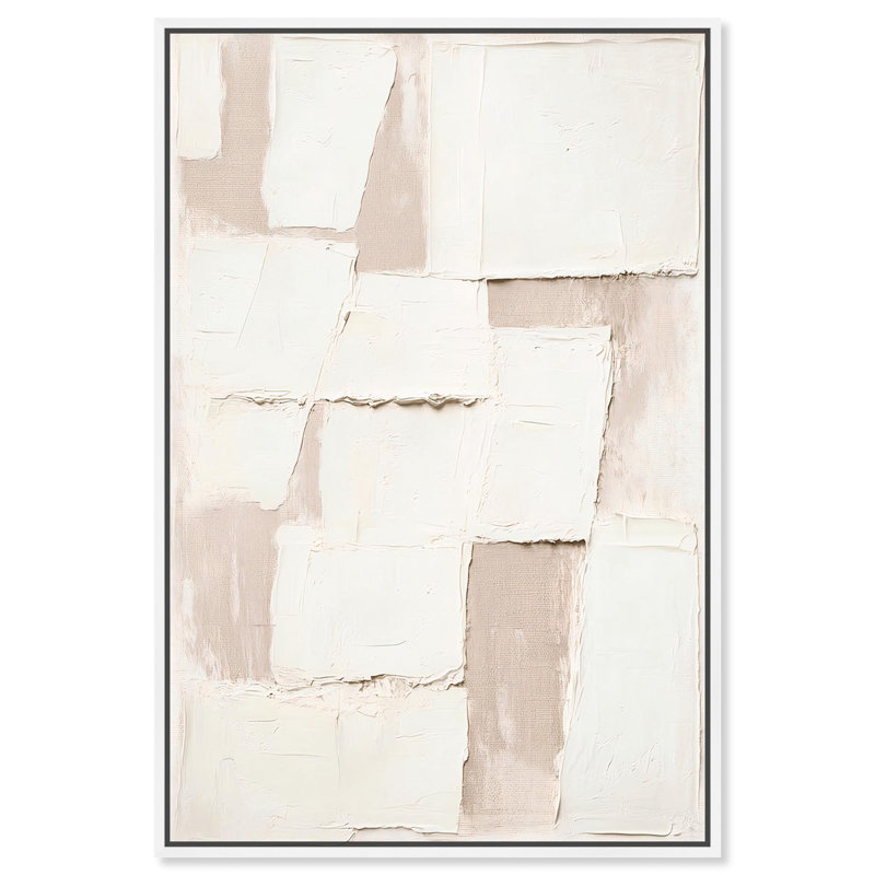 «Plastered Planes II», art texturé bohème par , H 55 po x l 37 po, Cadre flottant blanc