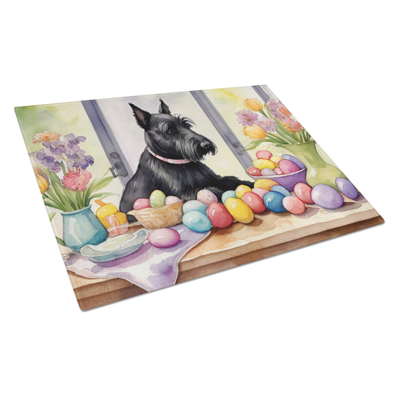 Decorating Easter Scottish Terrier Glass Cutting Board