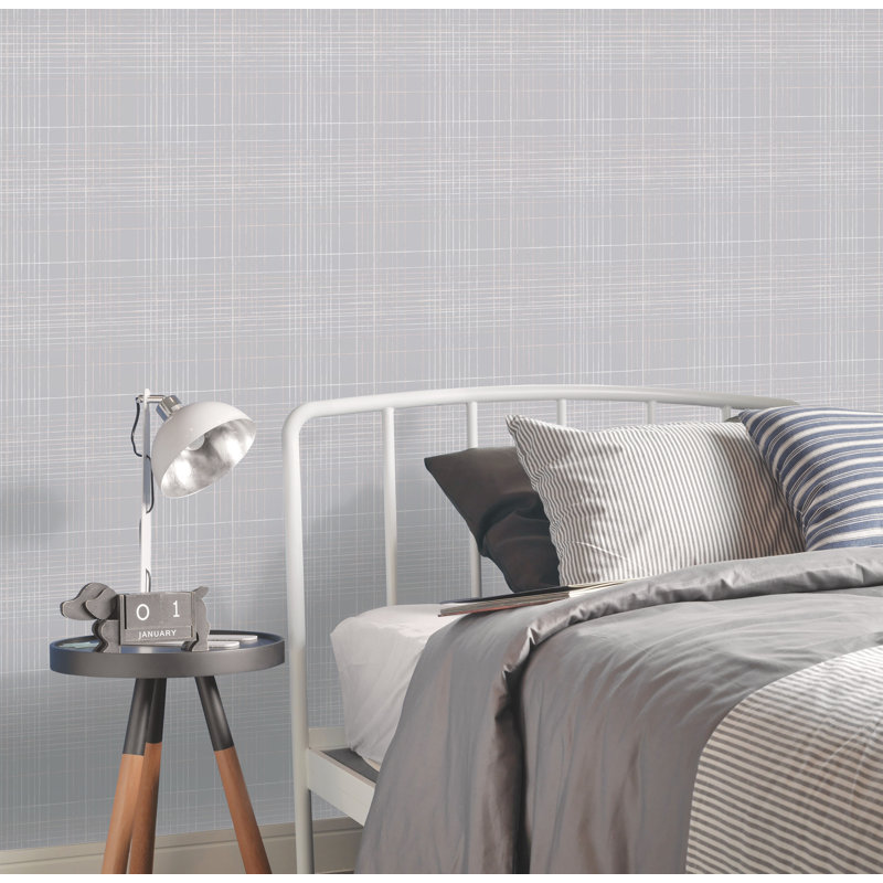 Deauville 2 Grid Lines Effect 33' L x 21" W Wallpaper Roll, Taupe/Beige/White