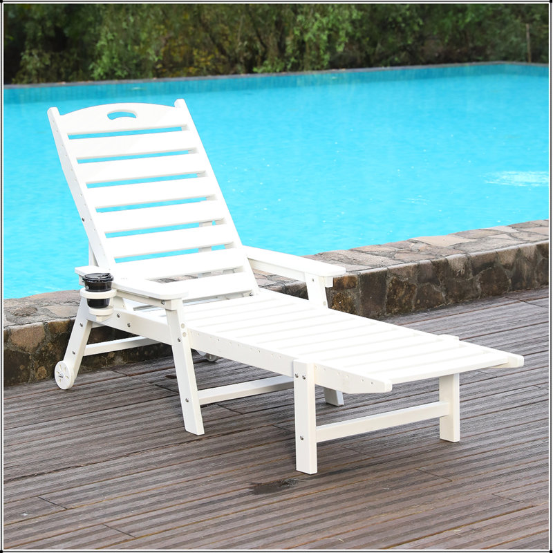 HDPE Chaise Lounge Chair Outdoor with 4-Position Adjustable Backrest, Supports Up to 400 LBS for Patio and Poolside, White
