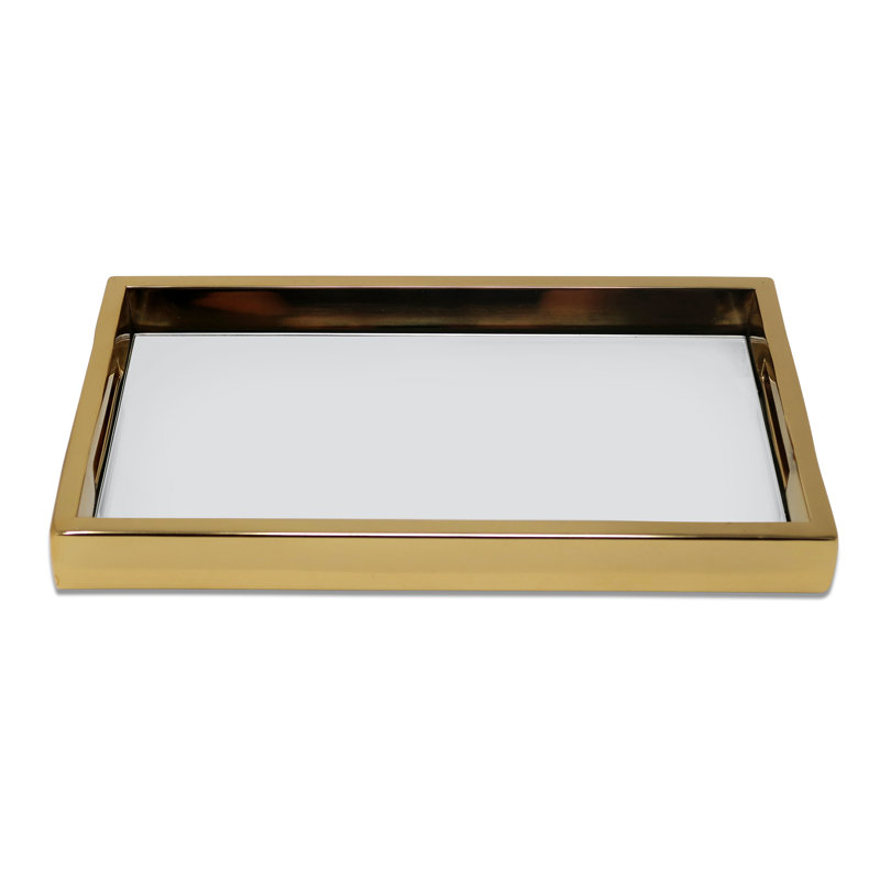 Rectangle Mirror Tray, Gold,  12"L x 7"W x 1.25"H