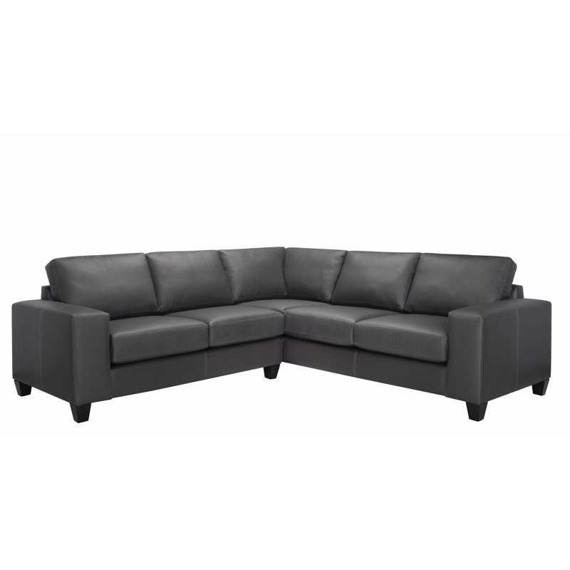 Gilford Upholstered L-Shaped Sectional Symmetrical, Dark Gray Genuine Leather