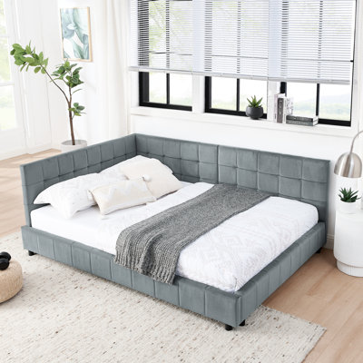 Grey Velvet Full Size Bed Frame With Cozy And For Bedroom Living Room Decoration Armrest Use