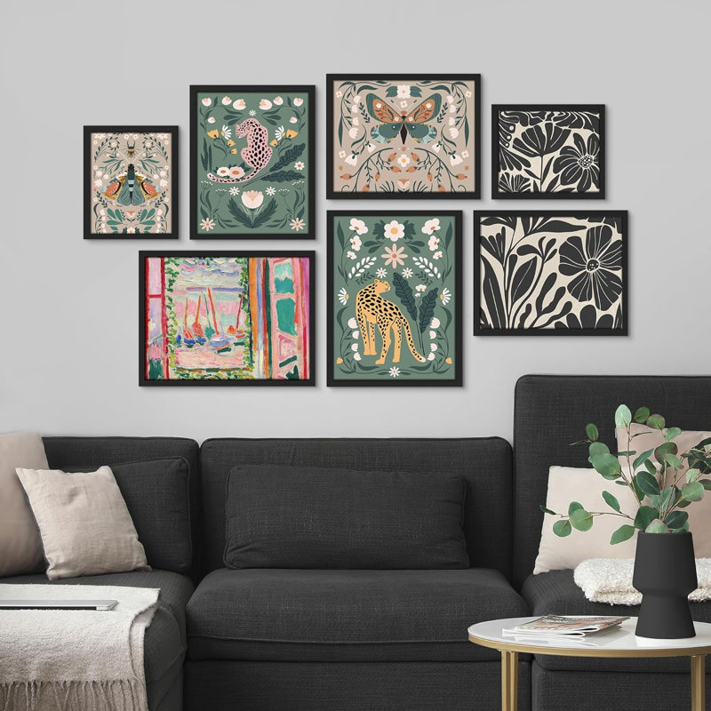 " Collage Plant Leaf Variety Flower Nature " 7 - Pieces, Black Framed