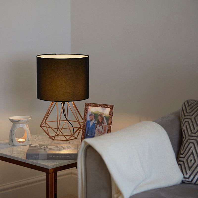 Butera 40Cm Table Lamp Set, Copper Base/Black Shade, Yes