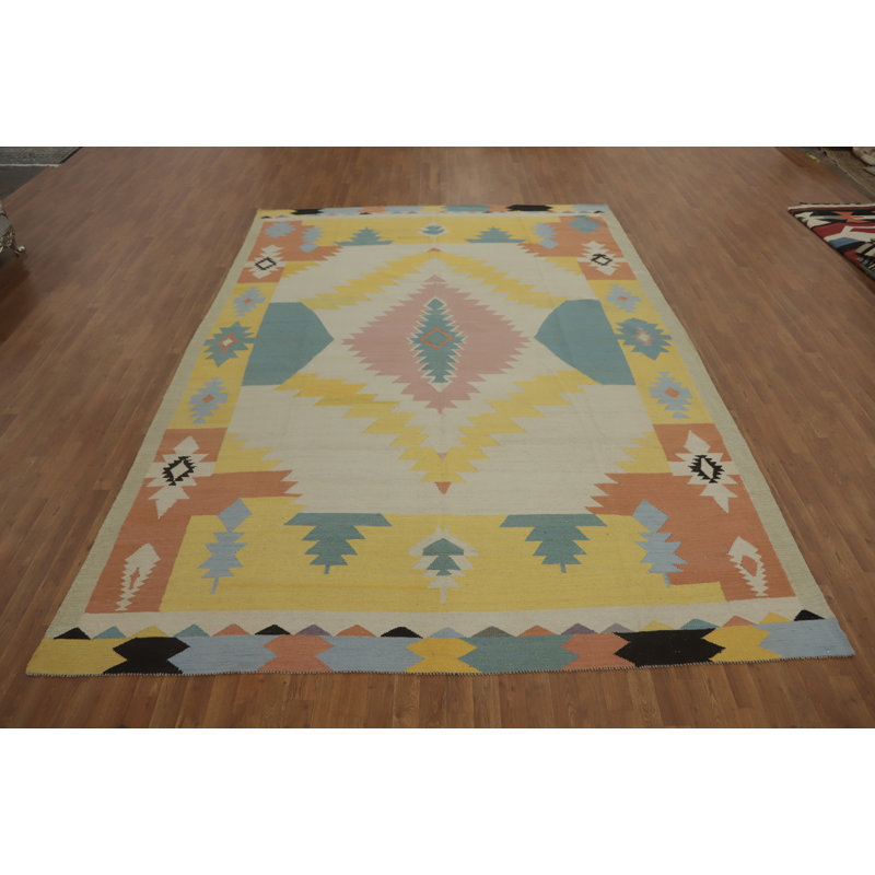 Tapis kilim en laine tissé à plat 9 x 12