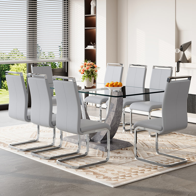 Table de salle à manger rectangulaire avec chaises, ensemble de table de salle à manger et de cuisine, Gris clair