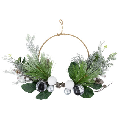Real Touch Winter Greenery With Pinecones Artificial Christmas Wreath 18" Unlit