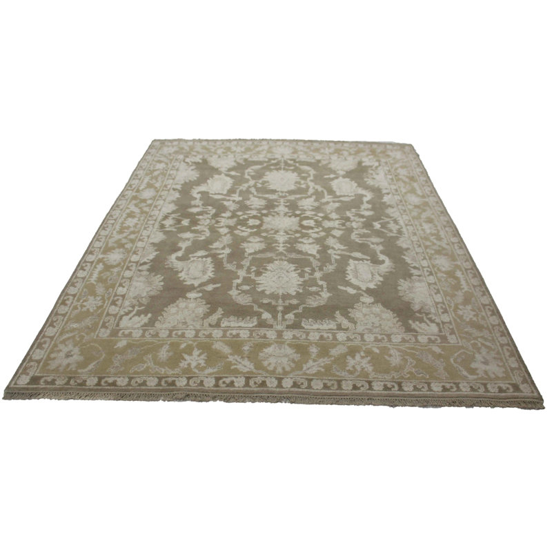 Tapis oriental brun clair en coton / laine 8 pi 1 po x 9 pi 11 po Oriental