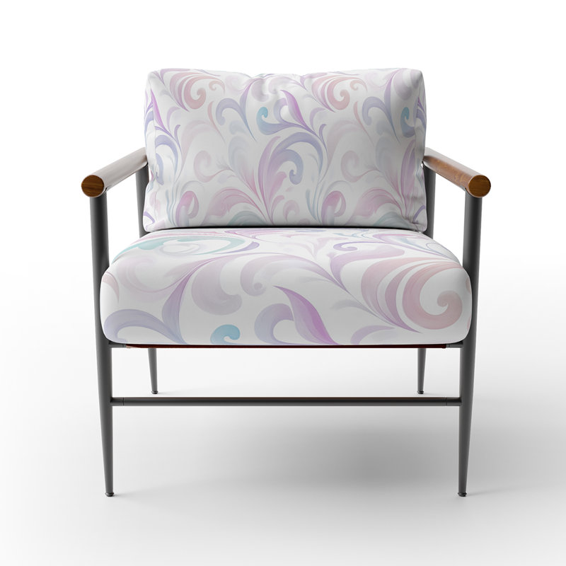 Chaise d'appoint Boho - Fauteuil à tourbillons pastel intemporel, Bras ronds bruns