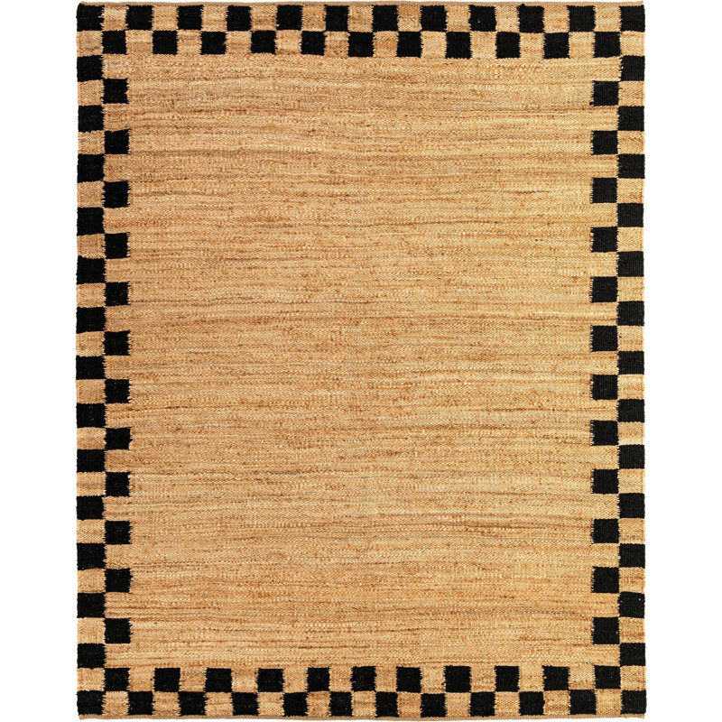  Mira Laurel Handwoven Jute Rug, Rectangle 7'10" x 10', Black/Natural