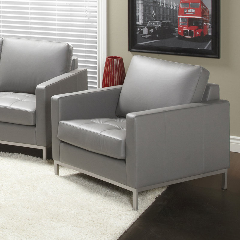 Corniche Upholstered Armchair, Slate Genuine Leather