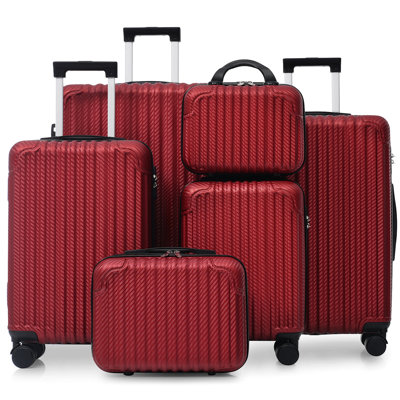 6-Piece Luggage Set, Durable Hardshell Abs Suitcase With Spinner Wheels, Tsa Lock, Side Hooks, Lightweight Carry-On & Checked Luggage