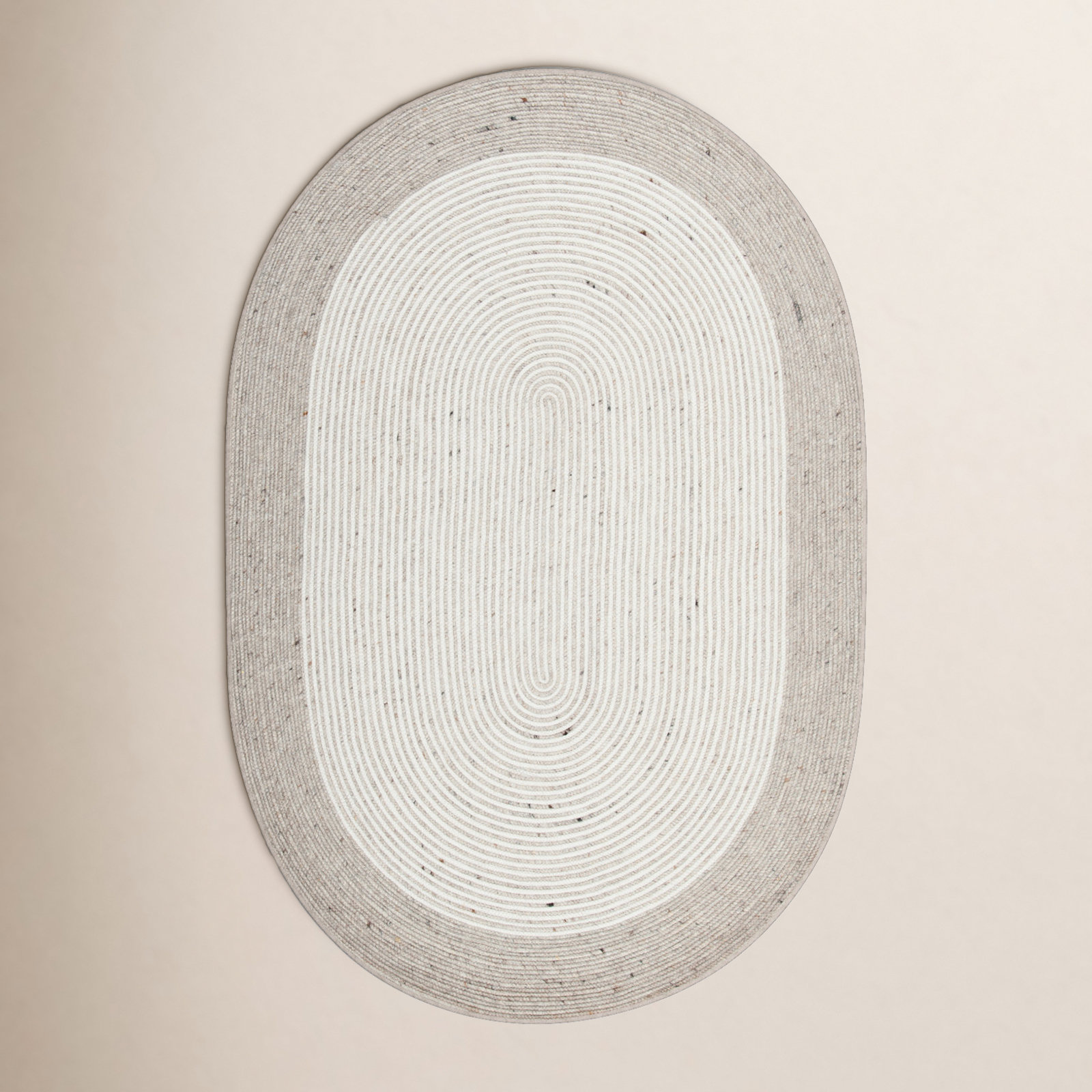 Aria Geometric Hand-Woven Wool/Cotton Beige/Ivory Area Rug, Oval 10' x 14'