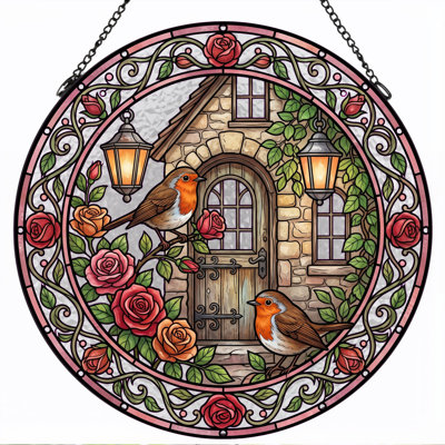 Stained Glass Stained Glass Window Panel，12"H