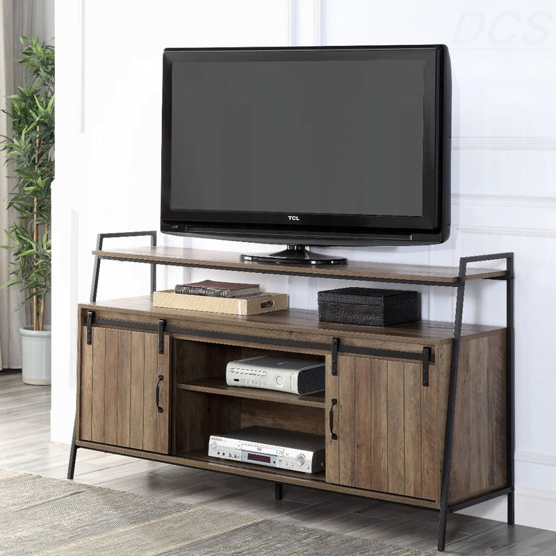 Meuble télé avec porte de grange coulissante, meuble télé
