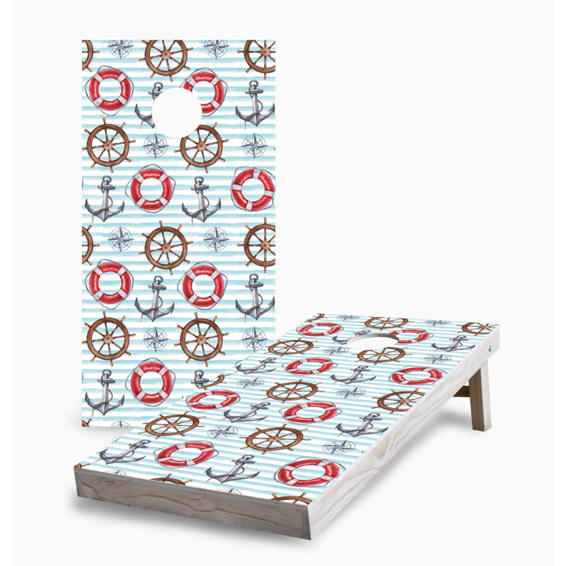 Nautical Stripe Pattern 2x4 Cornhole Board Set | Includes (2) Boards (8) Bags & Optional Accessories, AUCUN accessoire