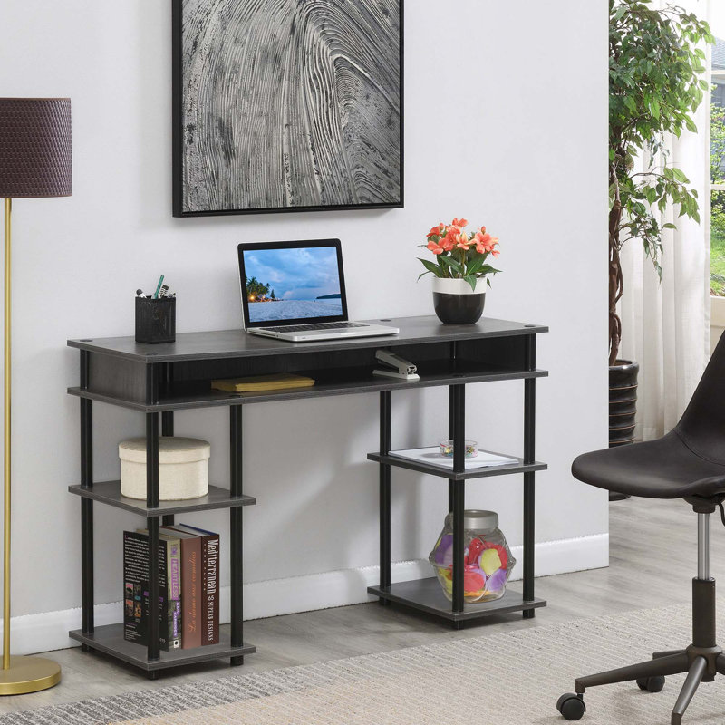Bureau d'écriture avec tablettes sans outils Edwin, Gris anthracite / poteaux noirs