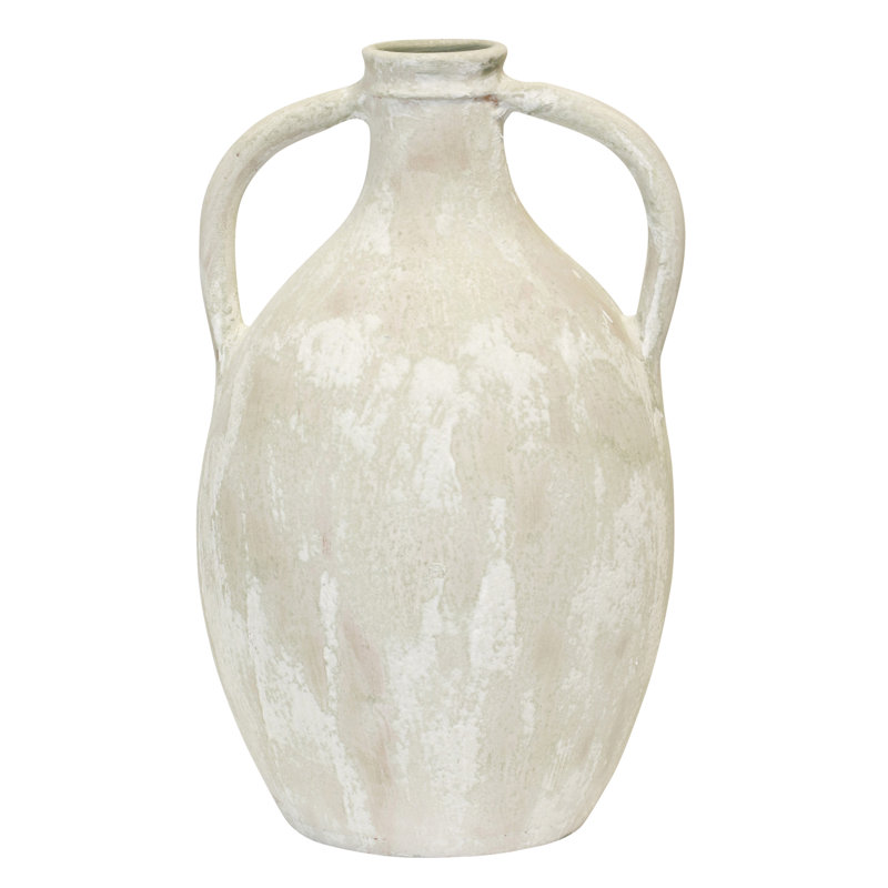 Grand vase avec poignées - peint à la main, H 15,7 po x l 9,8 po x P 9,8 po, Vert peint à la main