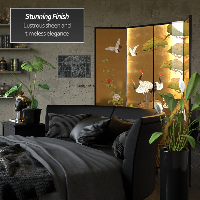 6 Ft. Tall Gold Lacquer Room Divider - Cranes