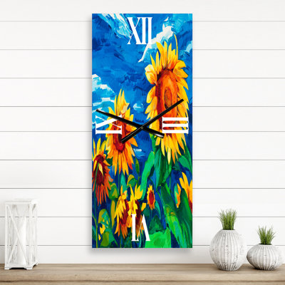 Horloge murale deux tournesols sous un ciel