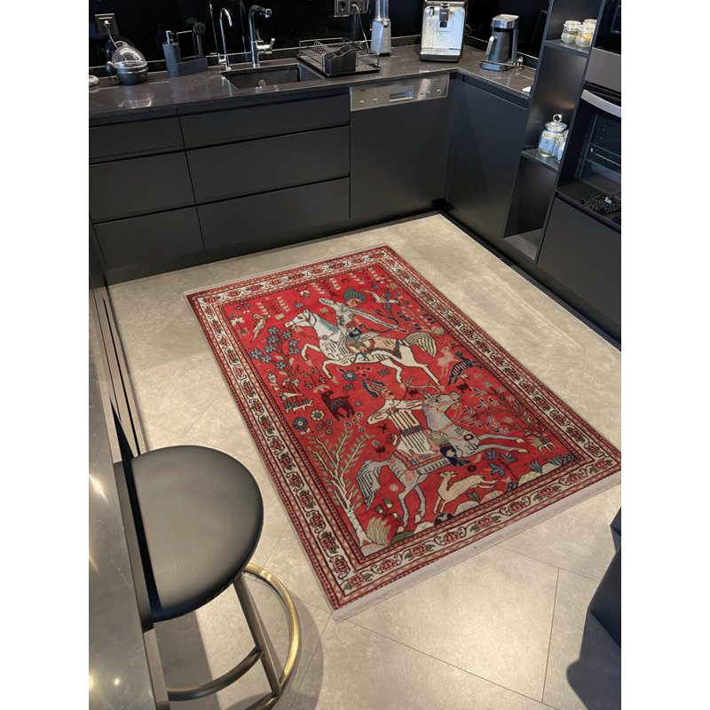 Tapis décoratif rouge à motif de cheval à motif archer rouge, Rectangle 5 pi x 6 pi 7 po