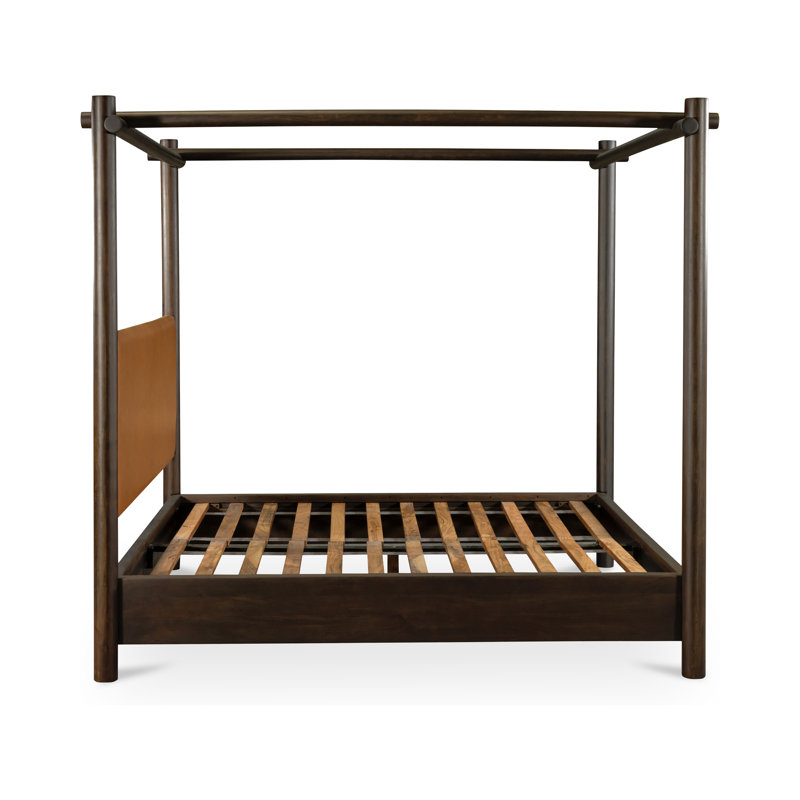 Devin Leather Canopy Bed, Brown, King
