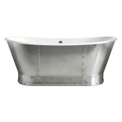 Akicon 67" Cast Iron Freestanding Double-Ended Soaking Bathtub with Overflow & Drain in White