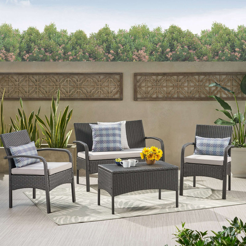CORDOBA KD WICKER 4 PC CHAT SET, Gray Cushion/Gray Frame