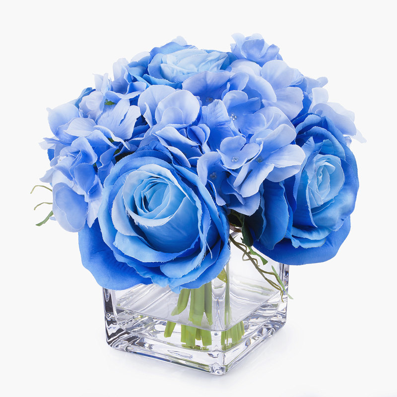 Silk Arrangement in Vase, Blue