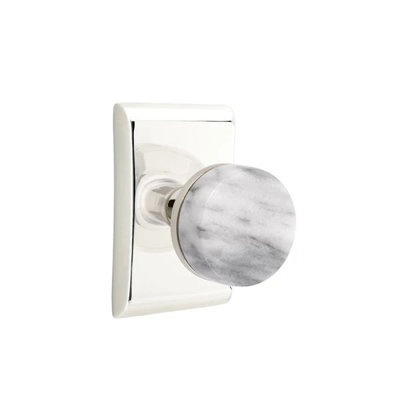 Mortaise intérieure Emtek Select avec rosette Neos et tige conique, bouton en marbre blanc (droite)
