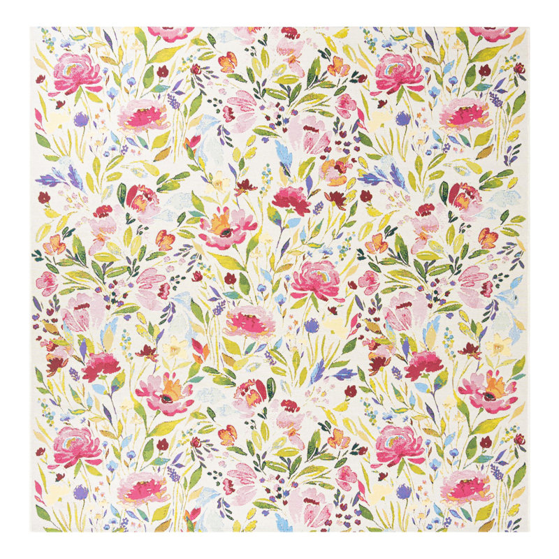 Tapis d'intérieur / extérieur Fogger Beachcrest Home Buttercup, Carré 7 pi 10 po