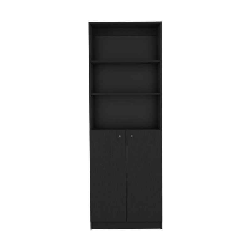 Bibliothèque à double porte, bureau, noir, Noir