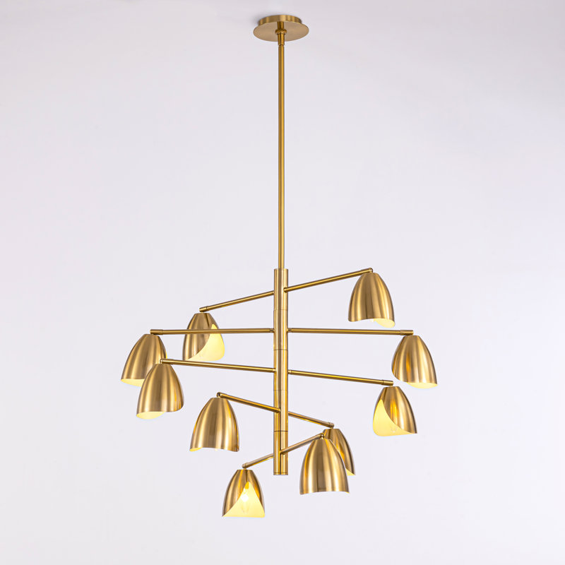 VidaLite Splay 10-Light Brushed Brass Chandelier With Adjustable Arms & Light Heads   Contemporary & Modern Style Metal Pendant Chandelier Light with Customizable Design, Adjustable Hanging Length, Sloped Ceiling Adaptable