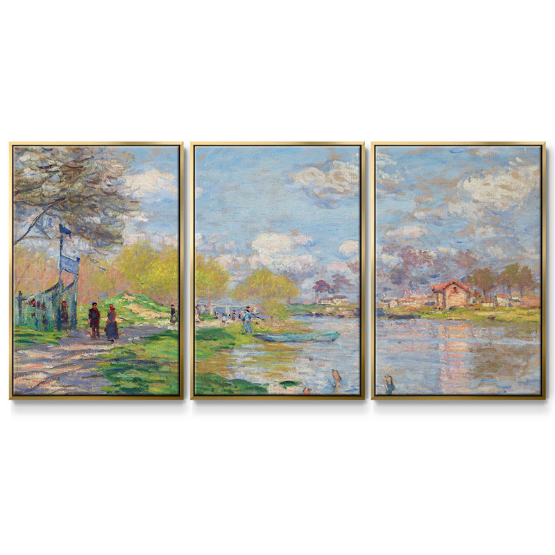 Monet, reproduction sur toile 3 pièces, Or, H 24 po x l 48 po x P 2 po