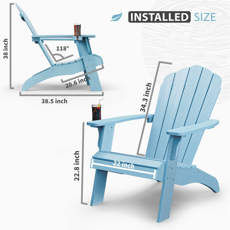 White Heavy Duty Adirondack - 400lb Capacity Oversized Patio Chair, Blue