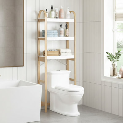Bamboo Three-Tier Toilet Top Shelf, Space-Saving Storage Rack For Bathroom Use.