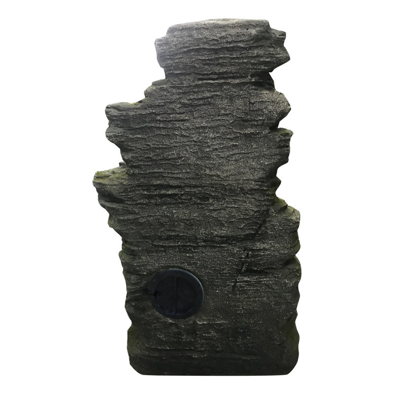 Multilevel Stone Outdoor Fountain with Cool White LED Lights