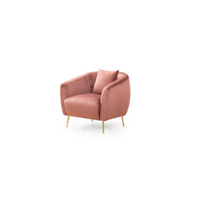 Élégant fauteuil à oreilles, revêtement rose, 27,6 po x 32,3 po x 32,3 po | Structure et panneau en bois de hêtre, tissu 100% polyester, mousse grise douce et coussins en plumes | Pieds élégants en métal doré, parfaits pour une décoration intér