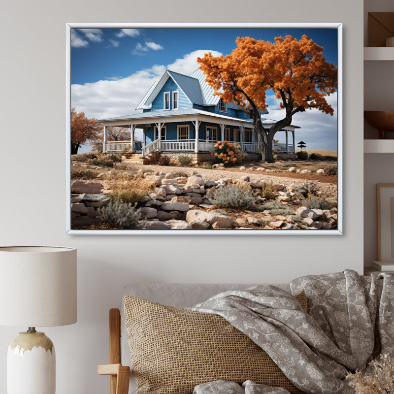Farmhouse Quaint Homestead - reproduction sur toile, H 24 po x l 32 po x P 1 po, Cadre flottant blanc
