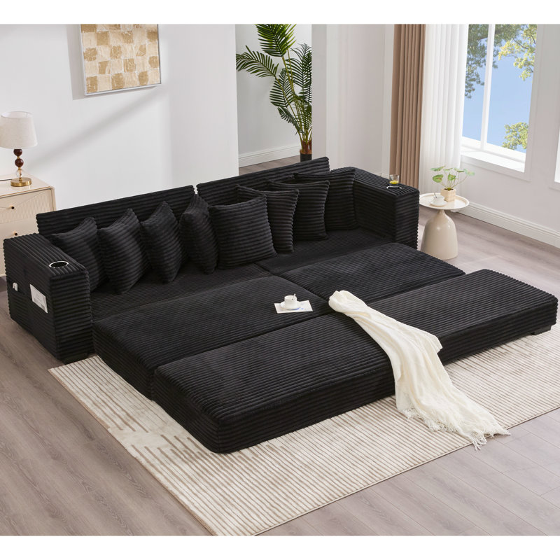 110.75" Modular L Shaped Sofa, Black Fabric