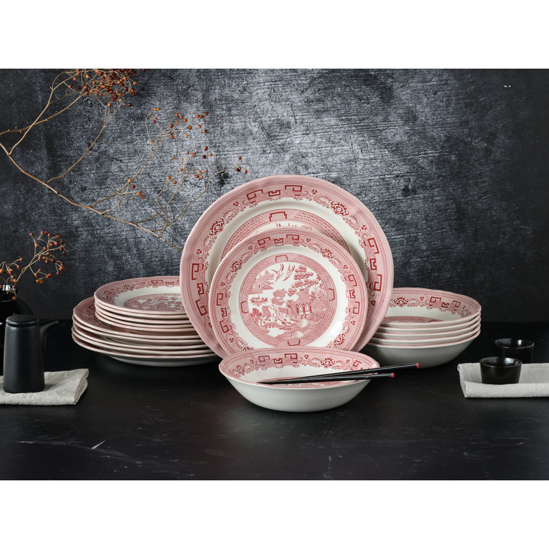 China Town 18 Piece Stoneware Dinnerware Set, White/Opaline