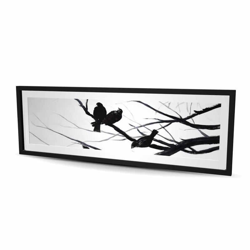 Silhouette d'oiseaux et de branches - impression encadrée noire