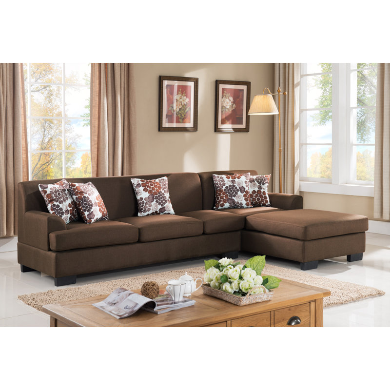 Geissler Upholstered L-Shaped Sectional Reversible, Brown