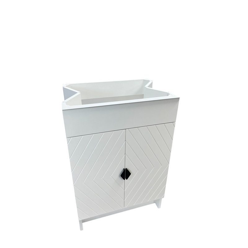 White Wood Freestanding Bathroom Vanity with Black Hardware